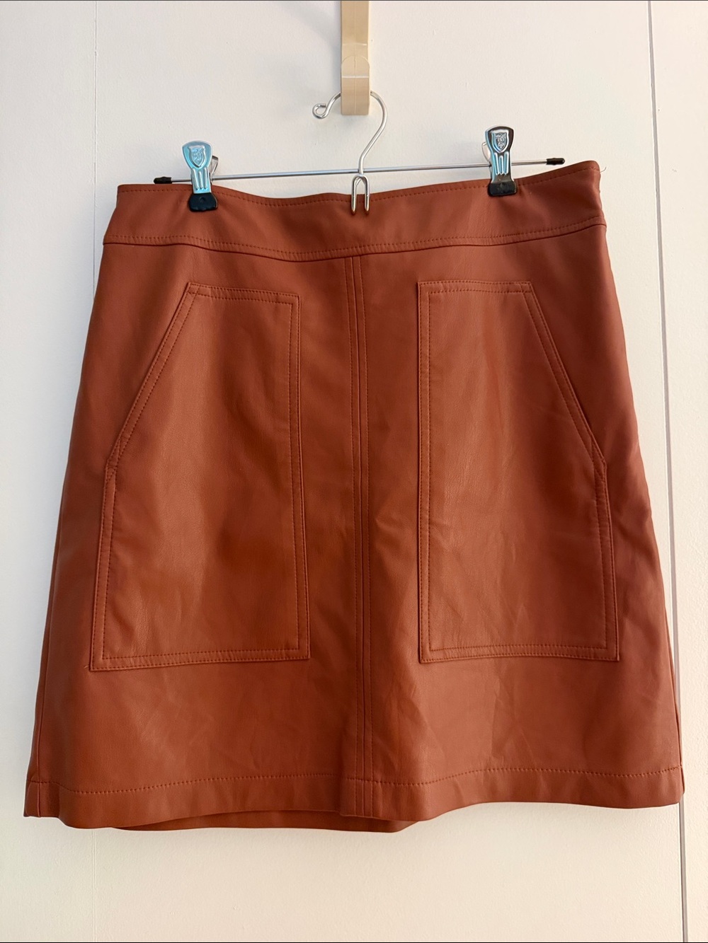 LOFT Faux Leather A-Line Skirt in Rust Brown